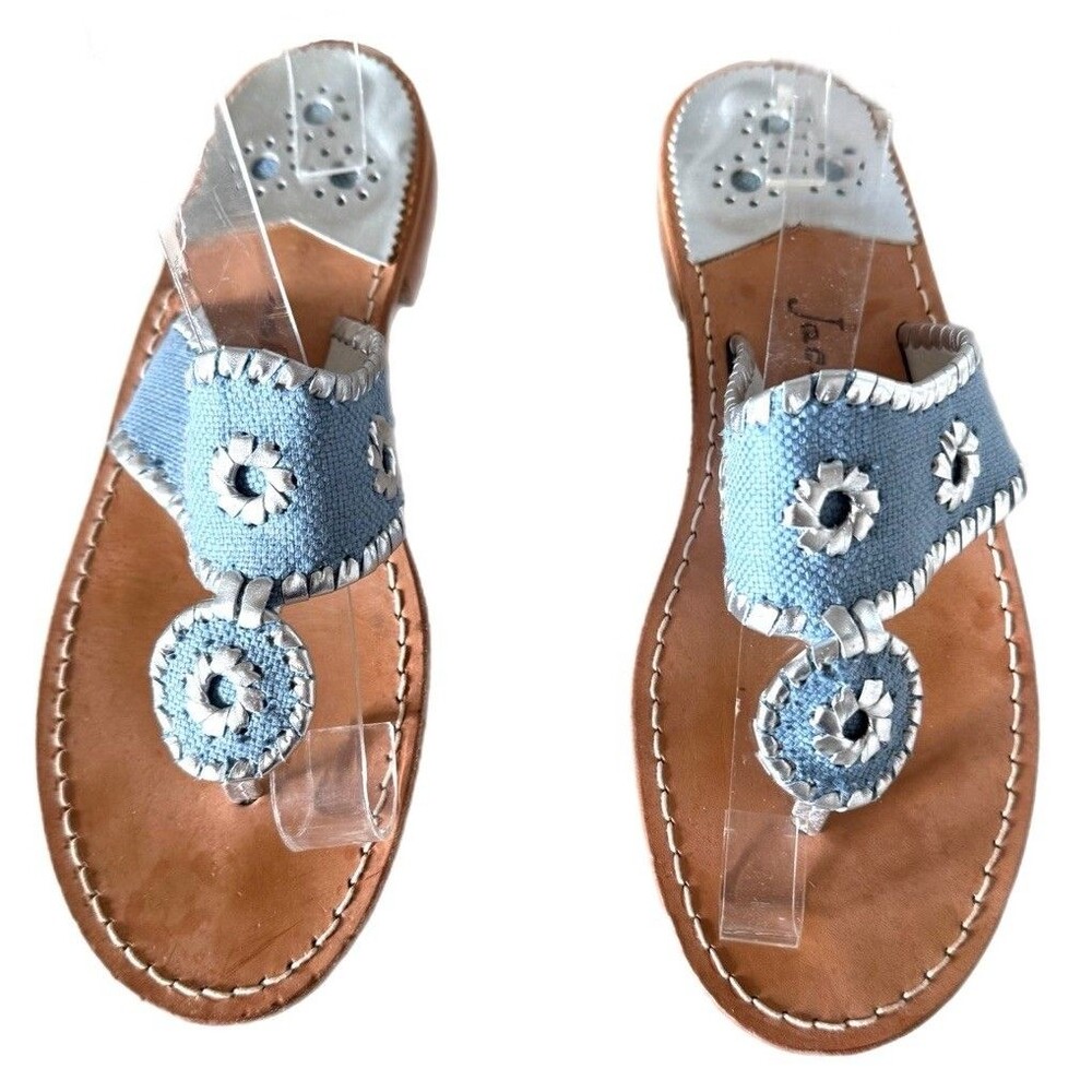 Jack Rogers Original Jacks Blue Silver Thong Sandals Women’s Size 9M